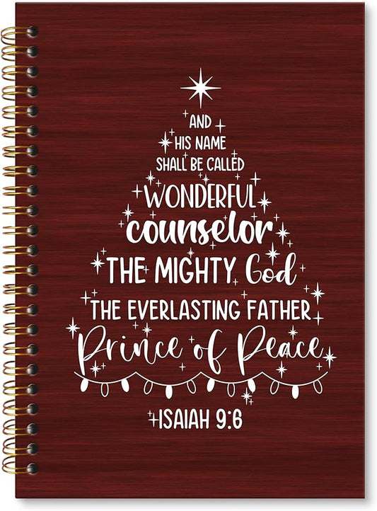 XNXLDYLH Christian Christmas Tree Notebook Journal, Church Isaiah 9:6 Spiral Notebook, Bible Study Prayer Journals Notebooks for Women, Christmas Christian Office School Supplies Gifts, 5.5x8.3 Inch