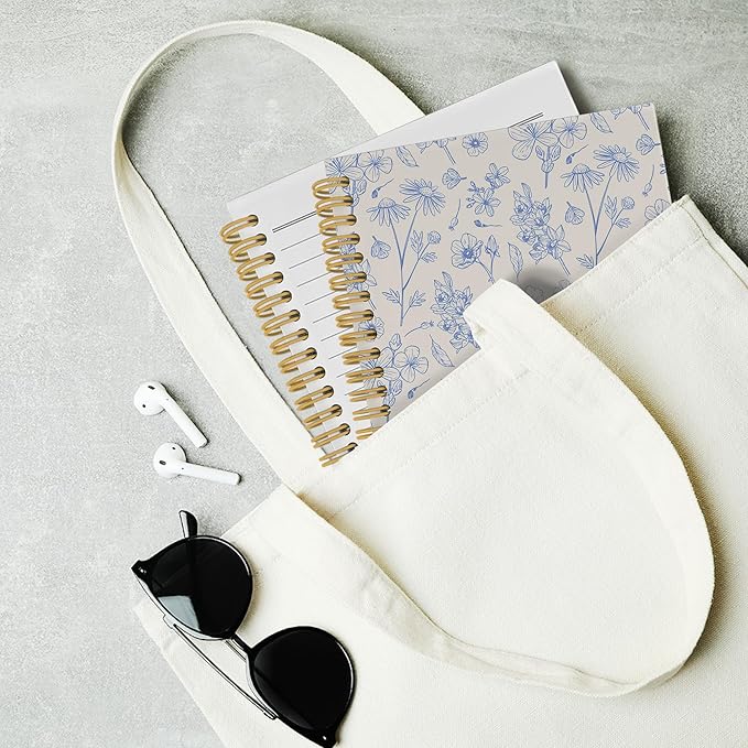 Pugwak Vintage Floral Journal Notebook - Aesthetic Botanical Beige Flower Notebooks College Ruled for Work School, Gifts for Women Coworker, Office Supplies, Hardcover Spiral Notebook 5.5"x8.3"