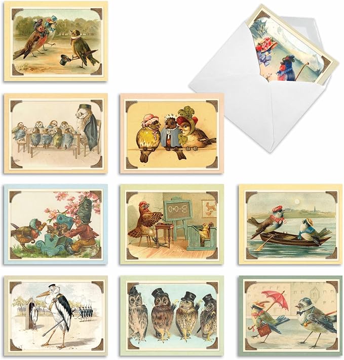 The Best Card Company - 10 Bird Note Cards Blank (4 x 5.12 Inch) - All Occasion Cards with Envelopes, Boxed Set - Sweet Tweets M2344OCB