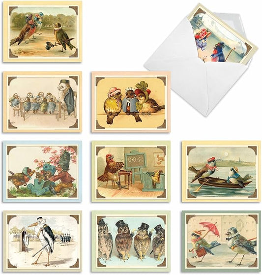 The Best Card Company - 10 Bird Note Cards Blank (4 x 5.12 Inch) - All Occasion Cards with Envelopes, Boxed Set - Sweet Tweets M2344OCB