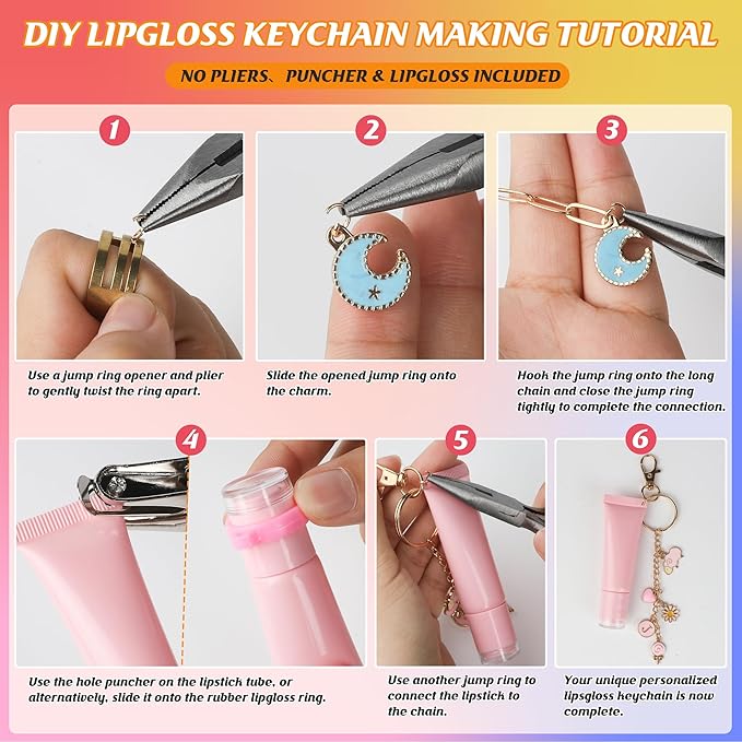 Starry 176 Pcs Keychain Making Kit,Including 10 Keychain Clips 10 Extender Chains 30 Charms Jewelry Plier, Bag Charm Kit Keychains Making Supplies for DIY Crafting and Jewelry Making