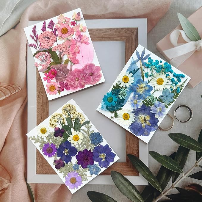 52Pcs Dried Pressed Flowers for Resin, Real Natural Bulk Assorted Dry Leaves Floral for DIY Art Crafts, Epoxy Molds, Jewelry, Soap, Candle Making, Nails Decors