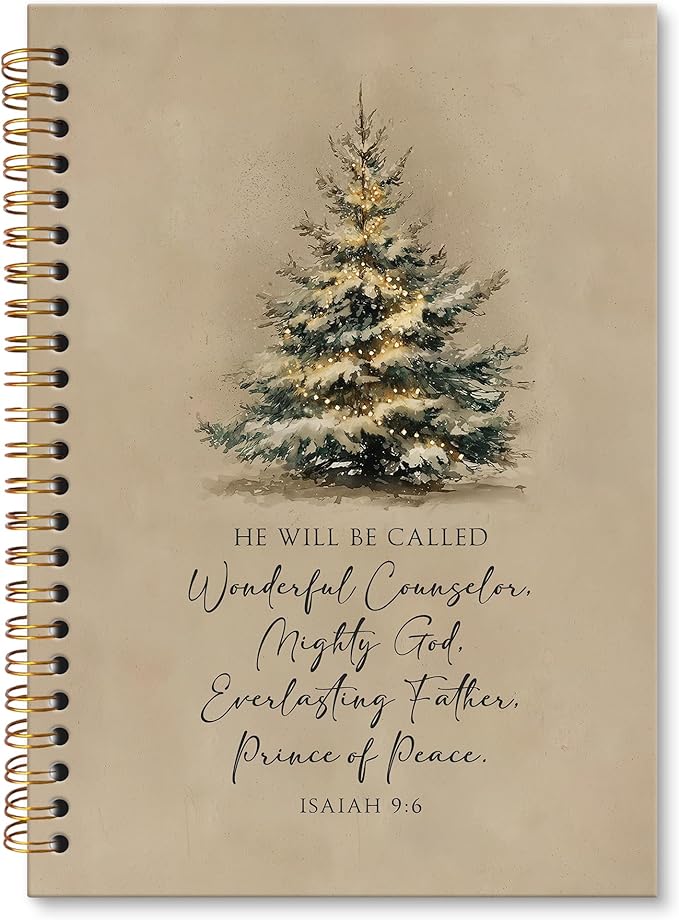 XNXLDYLH Vintage Christian Christmas Tree Notebook Journal, Isaiah 9:6 Church Spiral Notebook, Bible Study Prayer Journals Notebooks, Christmas Christian Office School Supplies Gifts, 5.5x8.3 Inch