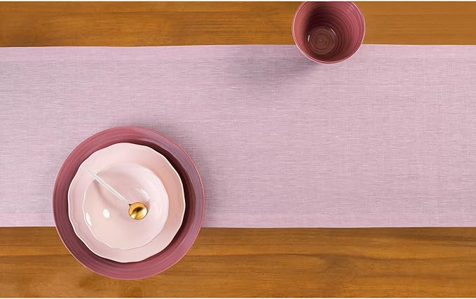 Solino Home Linen Table Runner 156 Inches Long - Athena, 100% Pure Linen Bubblegum Pink Table Runner 14 x 156 Inch for Dining, Valentines, Spring, Easter