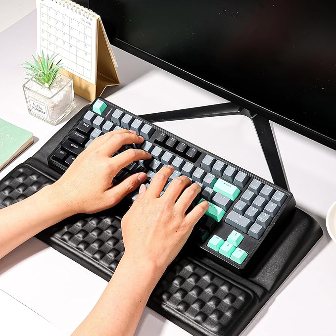 VAIPI Computer Keyboard Stand with Wrist Rest, Ergonomic Tilted Keyboard Riser Holder with Wrist Pad Keyboard Tray Support Relieve Pain & Fatigue - Black