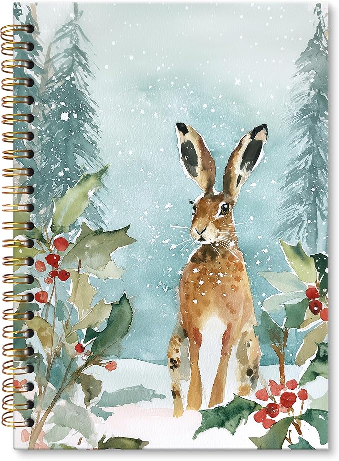 XNXLDYLH Christmas Winter Bunny Notebook Journal for Kids, Rustic Farmhouse Aesthetic Spiral Notebook, Woodland Journals Notebooks for Women, Christmas Bunny Office School Supplies Gifts, 5.5x8.3 Inch