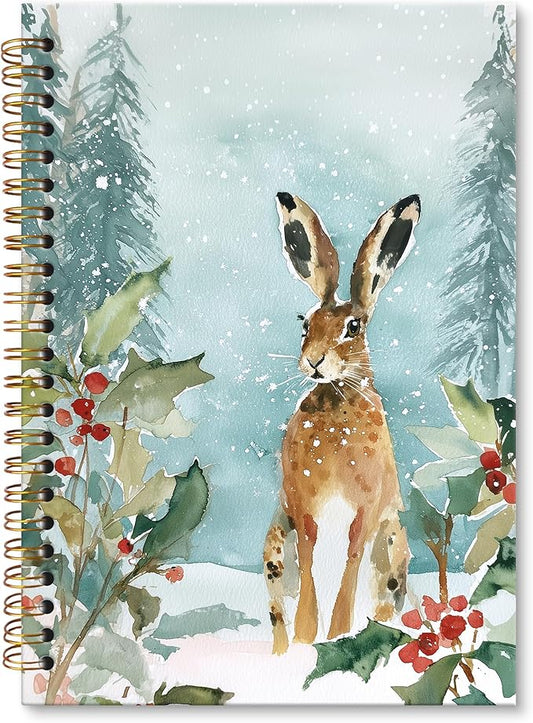 XNXLDYLH Christmas Winter Bunny Notebook Journal for Kids, Rustic Farmhouse Aesthetic Spiral Notebook, Woodland Journals Notebooks for Women, Christmas Bunny Office School Supplies Gifts, 5.5x8.3 Inch