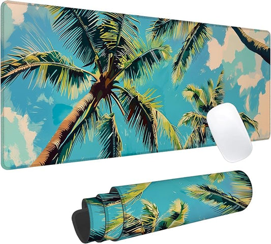Tropical Palm Tree Gaming Mouse Pad, Office Desk Mat, Anti-Slip Rubber Base Cool Aesthetic Mouse Pads for Computer Laptop Keyboard School Home Desktop Gamer Home Accessories Decor 31.5" x 11.8"