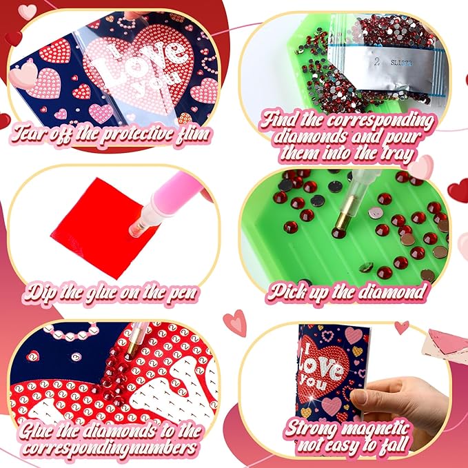 Saillong 12 Pack Valentine's Day Diamond Painting Greeting Card Kit Valentine Diamond Art Cards with Envelopes 5D Rhinestones Painting Making Kits for Adult DIY Craft Family Friend Holiday Gifts