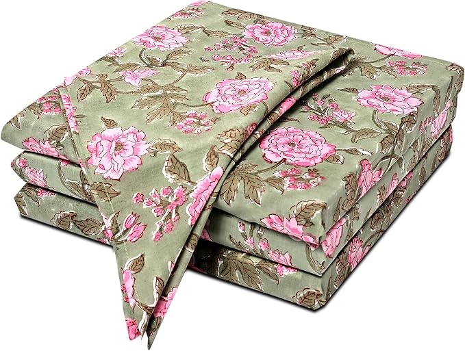 CPC Cloth Napkins 100% Cotton Set of 4 Reusable Napkins, Indian Block Print Toile Floral Dinner Napkin, Fall Thanksgiving Christmas Holiday Party Gift - Soft Absorbent Napkin, 18"x18" Pink Tourmaline