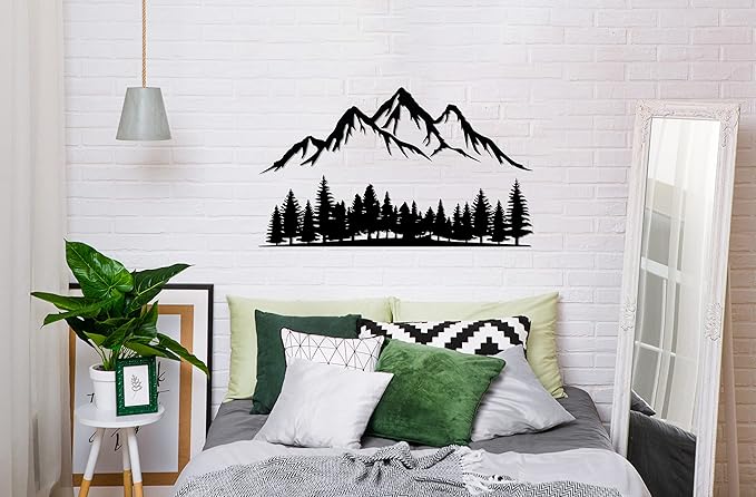 DecoSoul Mountain & Forest Metal Wall Art, Yard Mountain Range View, Outdoor Nature Forest Decorations, Wildlife Lover Gift, Large Hill Tree Decor, Home Decor for Living Room, Housewarming Gift
