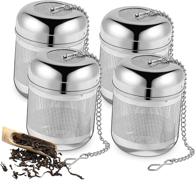 4pcs Stainless Steel Tea Infuser Basket with Chain Fine Mesh Tea Strainer Multi-use Steeper for Spices and Seasonings