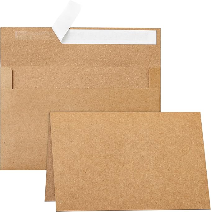 Brown Blank Cards and Envelopes 4 x 6 Heavyweight Folded Cardstock and A4 Envelopes Printable Self Seal 20 Packs for DIY Wedding Invitations, Christmas Greeting Cards, Party, Mailing