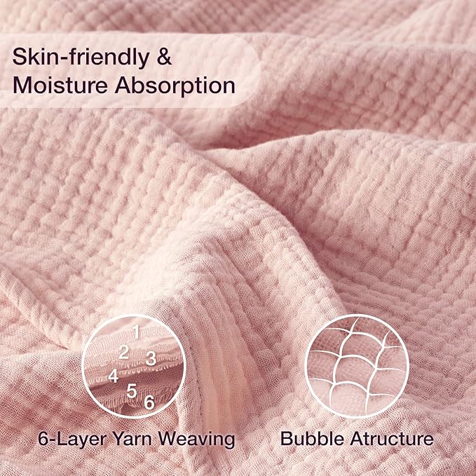 100% Cotton Muslin Blanket Queen 90" x 90", 6 Layers Breathable and Lightweight Cotton Throw Blankets for Bed, Soft Cooling Summer Gauze Blanket for Adults All Season, Orange