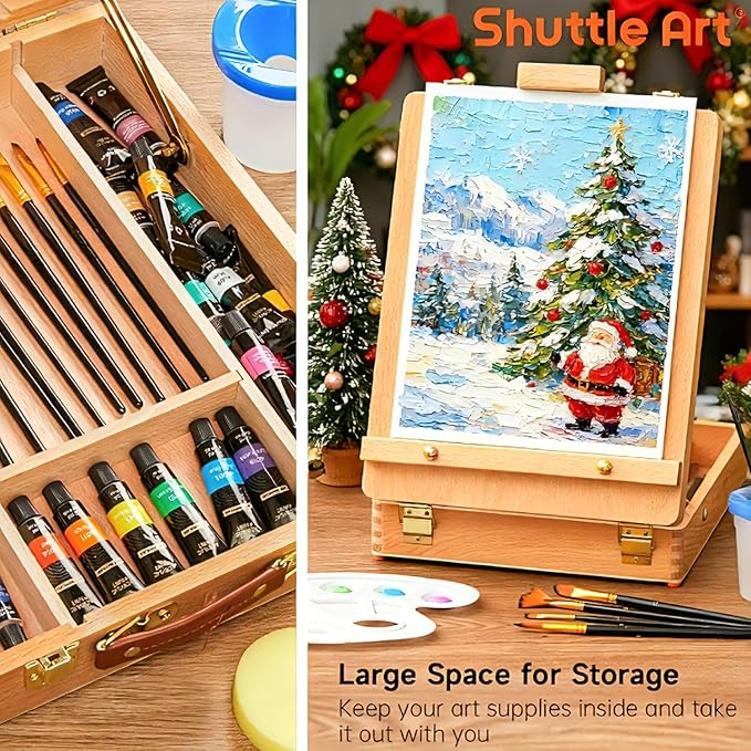 65 Pack Acrylic Paint Set, Shuttle Art Acrylic Painting Set with Wooden Easel, 30 Colors Acrylic Paint, Painting Canvas, Paint Brushes, Palettes, Art Painting Supplies for Kids Adults Beginner Artists