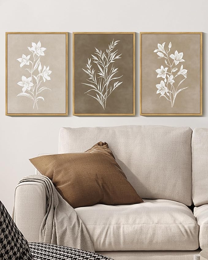 KUVIOKE Vintage Botanical Flower Framed Wall Art Colorful Neutral Boho Floral Wall Decor Botanical Retro Wildflower Modern Art Prints Rustic Home Decor 11x14in (Natural Framed)