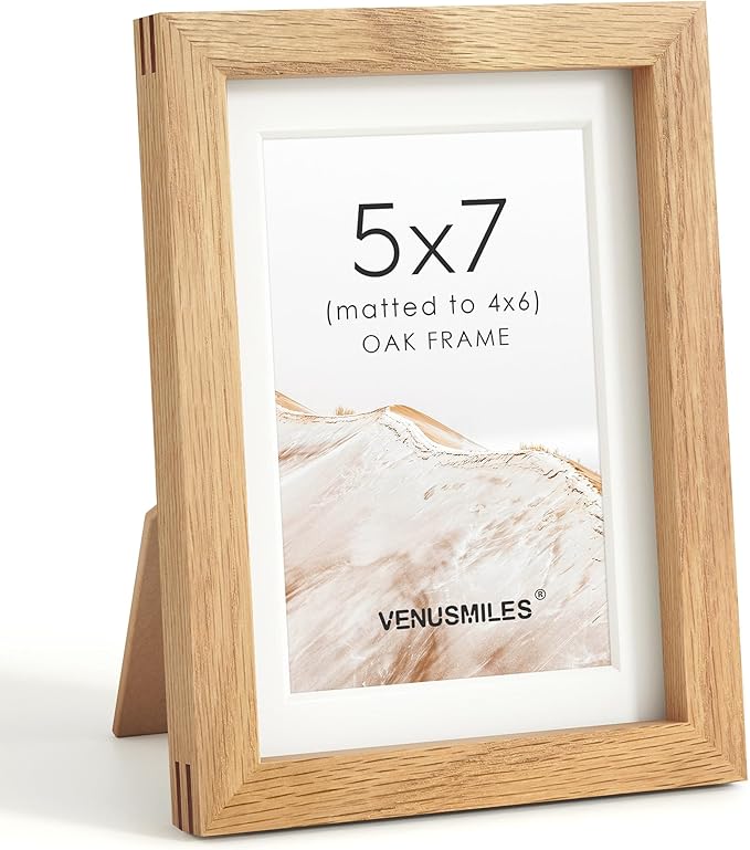 5x7 Picture Frame, USA-Sourced Natural Oak Wood Photo Collage Frame with HD Tempered Glass, Modern Simple 5 x 7 Wooden Frame Matted to 4x6, Gallery Wall Frames for Art, Wall or Tabletop Display
