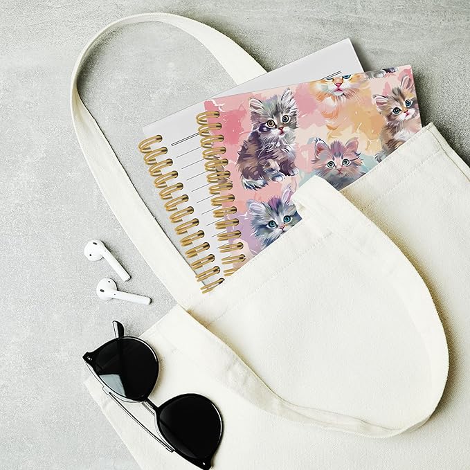 Cute Cat Journal Notebook - Watercolor Cat Themed Notebooks College Ruled for Work School, Gifts for Cat Lovers Kids, Aesthetic Office Supplies, Hardcover Spiral Notebook 5.5"x8.3"