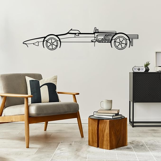 Formula Car Metal Wall Art, Sports Car Metal Silhouette, Formula Car Lovers Metal Wall Decor, Racing Gifts For Men, Minimalist Sculpture for Garage, Man Cave, Gift for Father's, (Black-20" x5.5" inch)