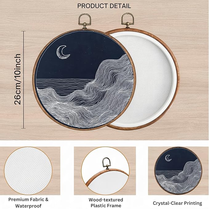 365CUSGIFTS Boho Abstract Moon Wall Art Canvas Frame Hanging Prints, Flower Landscape Round Wall Art Decor for Bathroom Home Gallery Decorations 10"x10"