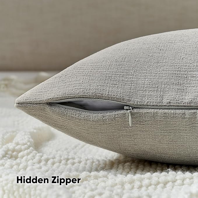 FUTEI Smoke Gray Chenille Decorative Throw Pillow Covers 16x16 Inch Set of 2,Soft Cozy Faux Linen Textured Cushion Case,Farmhouse Home Decor for Couch Living Room