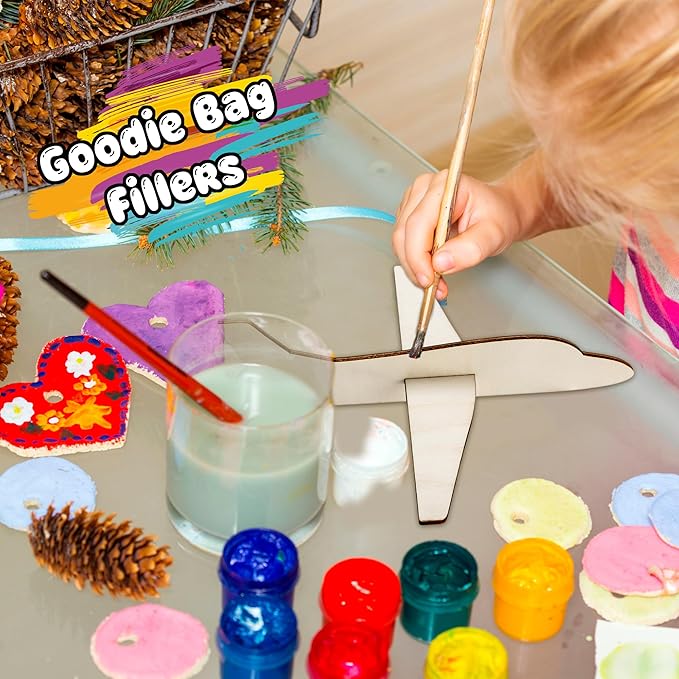 30 Pcs Unfinished Wooden Airplane Craft for Kids with Painting Tools DIY 3D Airplane kit Wood Planes Handicraft for Kids School Art Craft Projects Activity Gifts