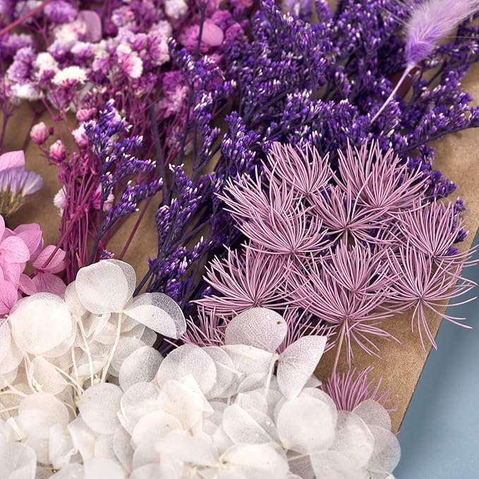 DALARAN Dried Pressed Flowers for Soap Candle Making and Resin Jewelry Making Pressed Leaves (Purple Blue Set)