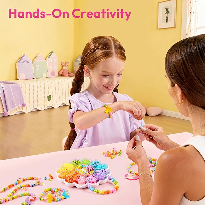 Klever Kits Jewelry Making Kit, Bracelet Making Kit with Bead, Kids Jewelry Bracelet Kit, DIY Kit with 350+ Colorful Beads, Flower-Shaped Storage Case, Crafts Gifts for Girls Ages 3+ by JOVA