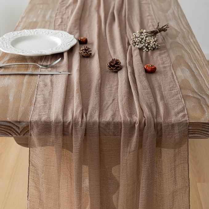 Keketoarrange Cheesecloth Table Runner Nude Gauze Rustic Boho Coffee Cheese Cloth 120 Inch 10 FT for Wedding Baby Shower Bridal Shower Birthday Party Long Sheer Farmhouse Home Decorations
