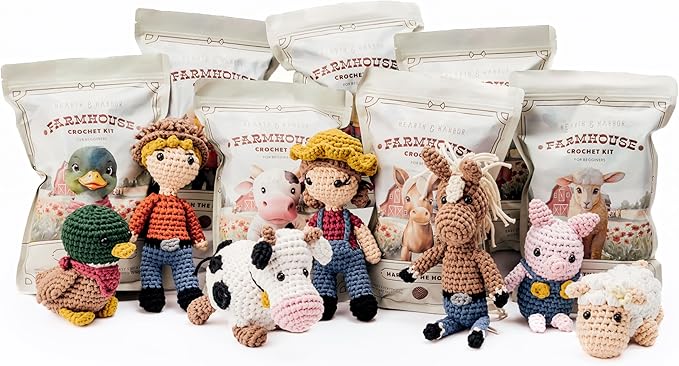 Amigurumi Crochet Kit for Beginners Adults and Kids, Learn to Crochet Kits for Adults Beginner with Easy Yarn, Stuffed Crochet Animal Kit with Step-by-Step Video Tutorials - Farm Collection Bundle