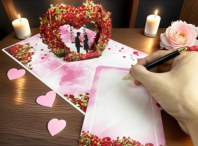 Pop-Up 3D Valentine's Day Card, Love Tree Hearts Greeting Card for Anniversary, Wedding, Engagement - 8" x 6" Cover with Message Note & Envelope - for Wife, Husband, Couple, Girlfriend, Her, Him