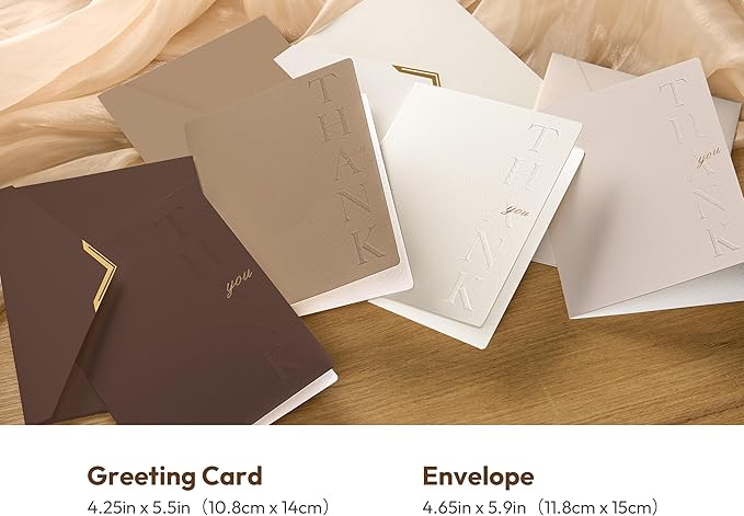 20 Pack Thank You Cards with Envelopes, 4.25×5.5 Inch Textured Thank You Notes, Assorted 4 Color Thank You Cards with Raised Embossed Letter Design and Gold Foil Seal Envelopes, Blank Inside