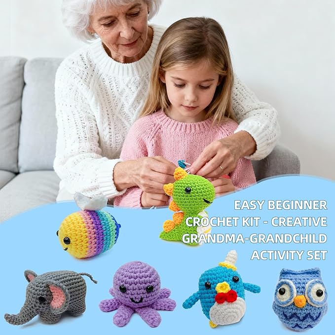 Ysdaro Crochet Kit for Beginners 6PCS, Upgrade Crochet Starter Kits, Knitting Kit, Amigurumi Craft Knitting Crocheting Kits with Step-by-Step Video Tutorials, Beginner Crochet Kit for Adults