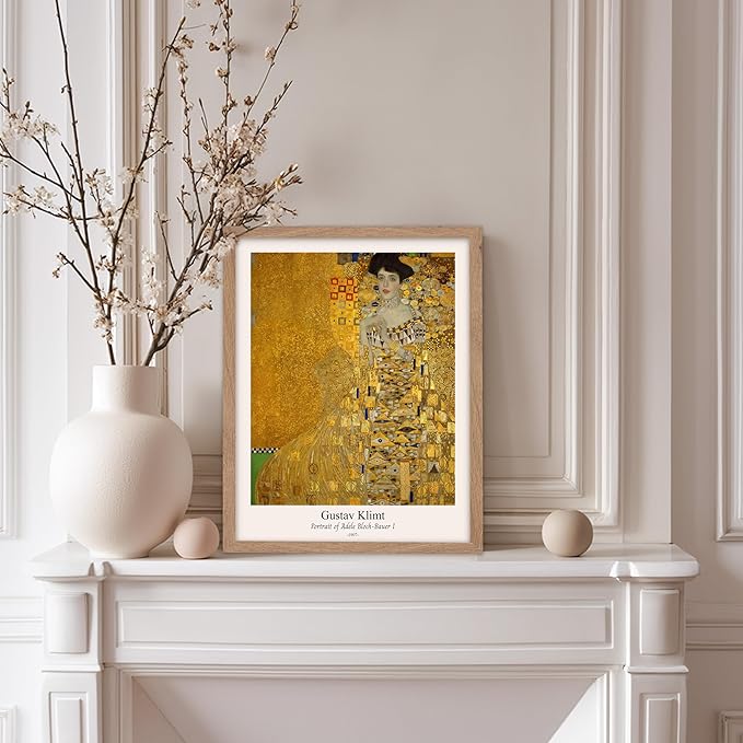 Poster Master Vintage Gustav Klimt Poster - Retro Portrait of Adele Bloch-Bauer Print - Art Nouveau - Lady in Gold Art - Gold Leaf Art - Classic Painting - Living Room Decor - 11x14 Beige Framed