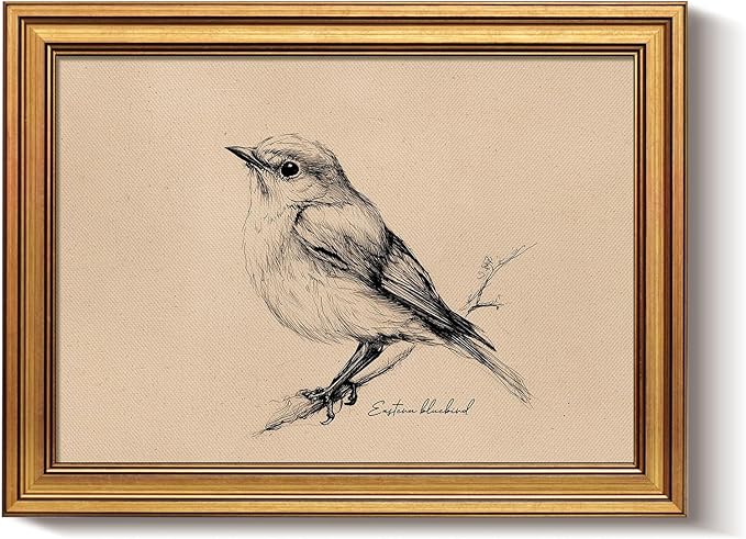 Bzstyleart Vintage Wall Art Decor for Living Room,New York State Bird Canvas Prints,Modern Gold Framed Wall Art Home Decor,Sketch Painting Picture for Bedroom Kitchen Bathroom,12L x 16W