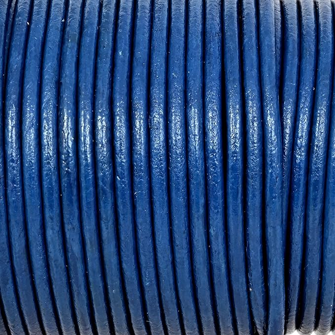 GENIQUE Real/Genuine Round Leather String Cord for Necklace, Bracelets, Jewelry, Kumihimo Braiding, DIY Projects (20 Metres) (2mm, Blue)