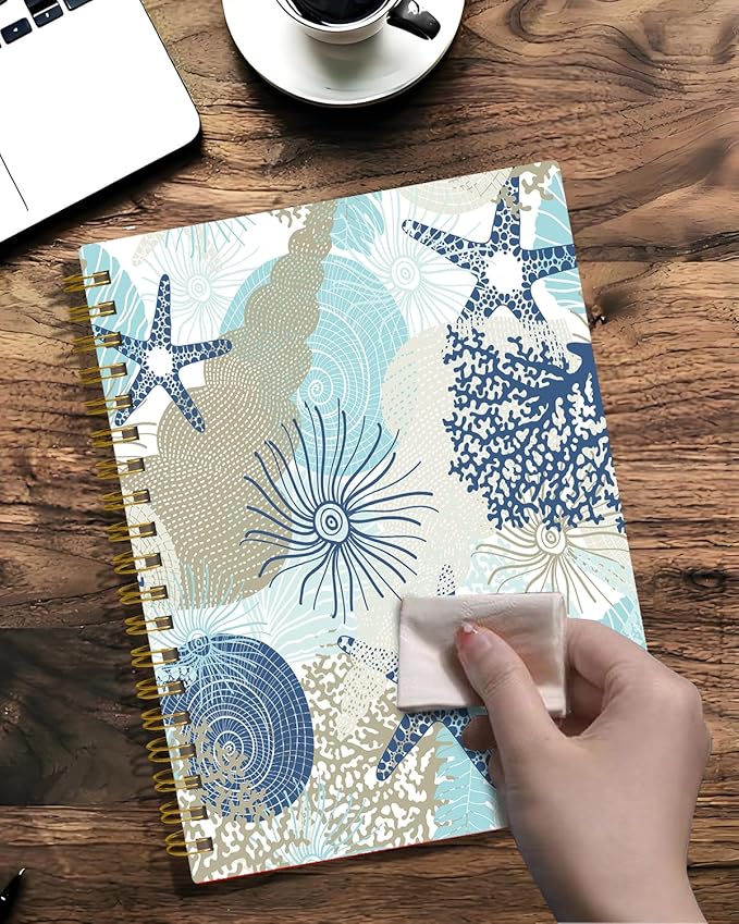 Spiral Journal Notebook,A5 Hardcover Lined Journals for Women 6 x 8.3 in,60 Sheets 120 Pages Thick Paper,Cute College Ruled Writing Notebook for Office Work School(Cute Algae Corals Seashells)