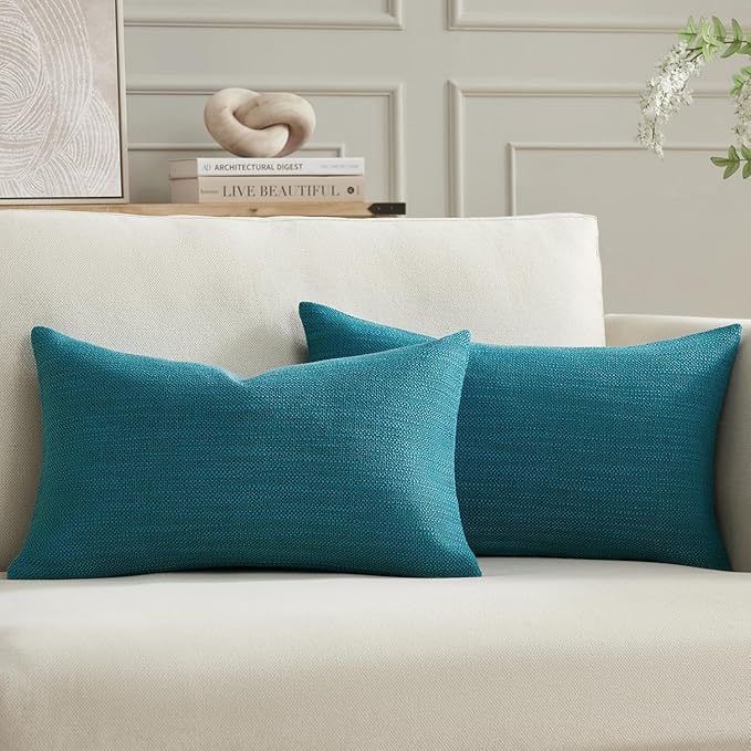 Meekio Set of 2 Linen Look Teal Pillow Covers 12x20, Decorative Throw Pillow Covers for Couch, Sofa, Bed & Living Room Decor