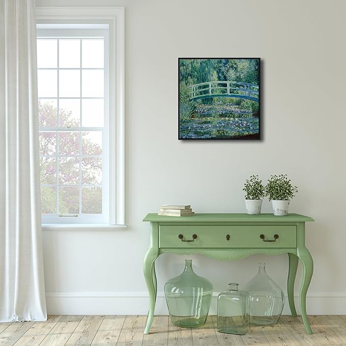 Wieco Art Black Framed Canvas Print Wall Art Water-Lily Pond,1899 by Claude Monet Impressionism Art Print Picture Artwork for Living Room Bedroom Home Kitchen Decorations