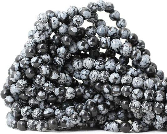 60PCS 6mm Natural Black Snowflake Obsidian Gemstone Round Loose Beads Stone Beads for Jewelry Making DIY Findings 1 Strand 15"