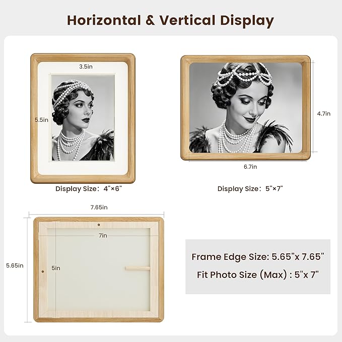 HELPLEX 5x7 Premium Picture Frame Set of 2 - Solid Oak Wood with HD Tempered Glass, Convertible 4x6 Matted or 5x7 Frameless Display, Wall or Tabletop Frames - Home Gallery, Memories Made Easy