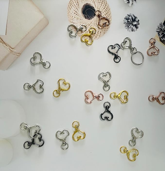 50Pcs Heart-Shaped Swivel Snap Hooks, Metal Spring Snap Keychains Heart Clips Trigger Keychain Hook Lobster Clasps Bulk for Lanyard Hanging Jewelry Making Charms DIY Crafts Supplies (Rose Gold)