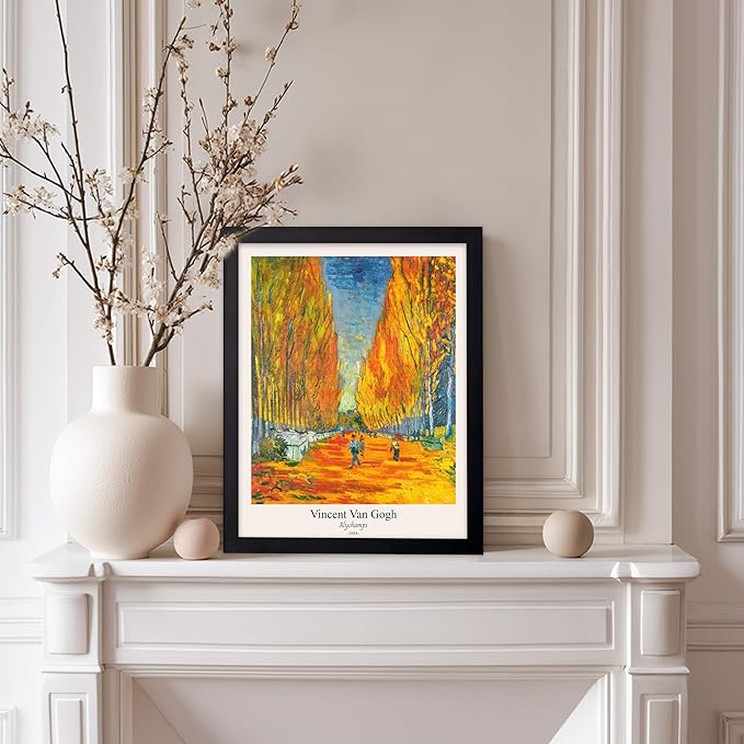Monem Art Vintage Van Gogh Poster - Retro Alychamps Print - Les Alyscamps Art - Impressionism Art - Fine Art - Classic Painting Art - Great Bedroom or Office Wall Decor - 11x14 Black Framed