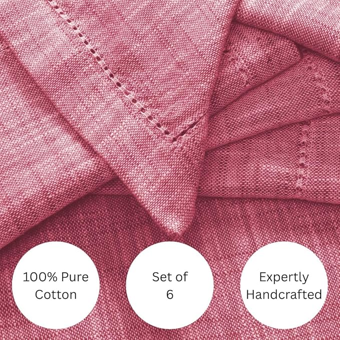 Slub Textured Dinner Napkins Set of 6-100% Cotton Cloth Napkins 18x18 Inch - Soft Durable Washable Fabric Napkins for Everyday Use & Special Occasions Christmas - Wine Red