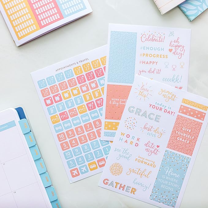 PPP Home Planner Sticker Book 1st Ed | Pack of 15 | 819 Total Stickers | Assorted Sizes | 5x7 Sheets with Gold Foil Stamping | Fun Stickers for Home Planners, Money Planner, Journals