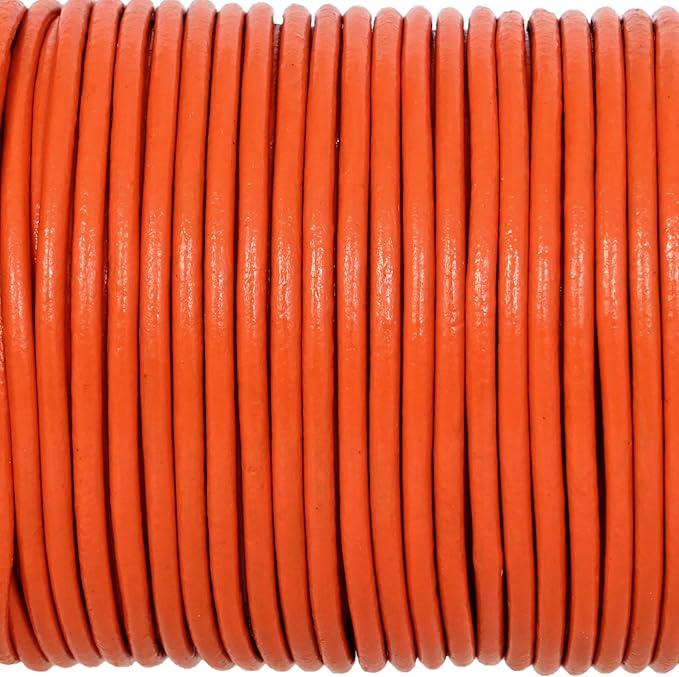 GENIQUE Real/Genuine Round Leather String Cord for Necklace, Bracelets, Jewellery, Braiding (Orange, 1.5mm)