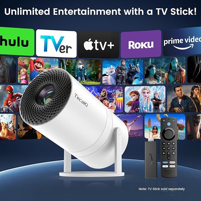 Mini Portable Projector with WiFi and Bluetooth,Support Movie Projector 1080P HD,Auto Keystone Correction,180° Rotatable,Compatible with TV Stick, HDMI, USB, Smartphone, Laptop (White 1)