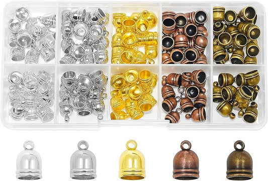 Mandala Crafts Assorted Leather Cord End Caps for Jewelry Making, Tassel Caps, 9mm 100 PCs Bell Cord Ends, Kumihimo Supplies and Jewelry Findings