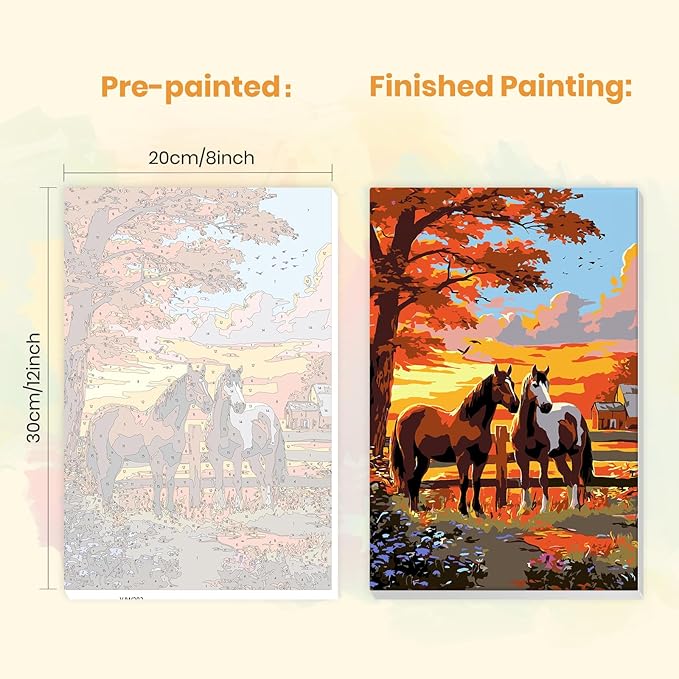 MXJSUA Two Horses Framed Paint by Numbers for Adults Beginners, Easy Adults' Paint-by-Number Kits on Canvas with Easel, Animal Acrylic Number Painting Crafts Kits Gifts for Home Decor, 8x12inch