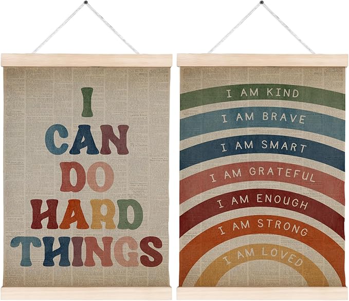 Inspirational Quotes Canvas Wall Art Poster, Vintage Nursery Decor, Positive Affirmations Motivational Wall Decor Prints for Kids Room Classroom Nursery Playroom, 12x16 Inches